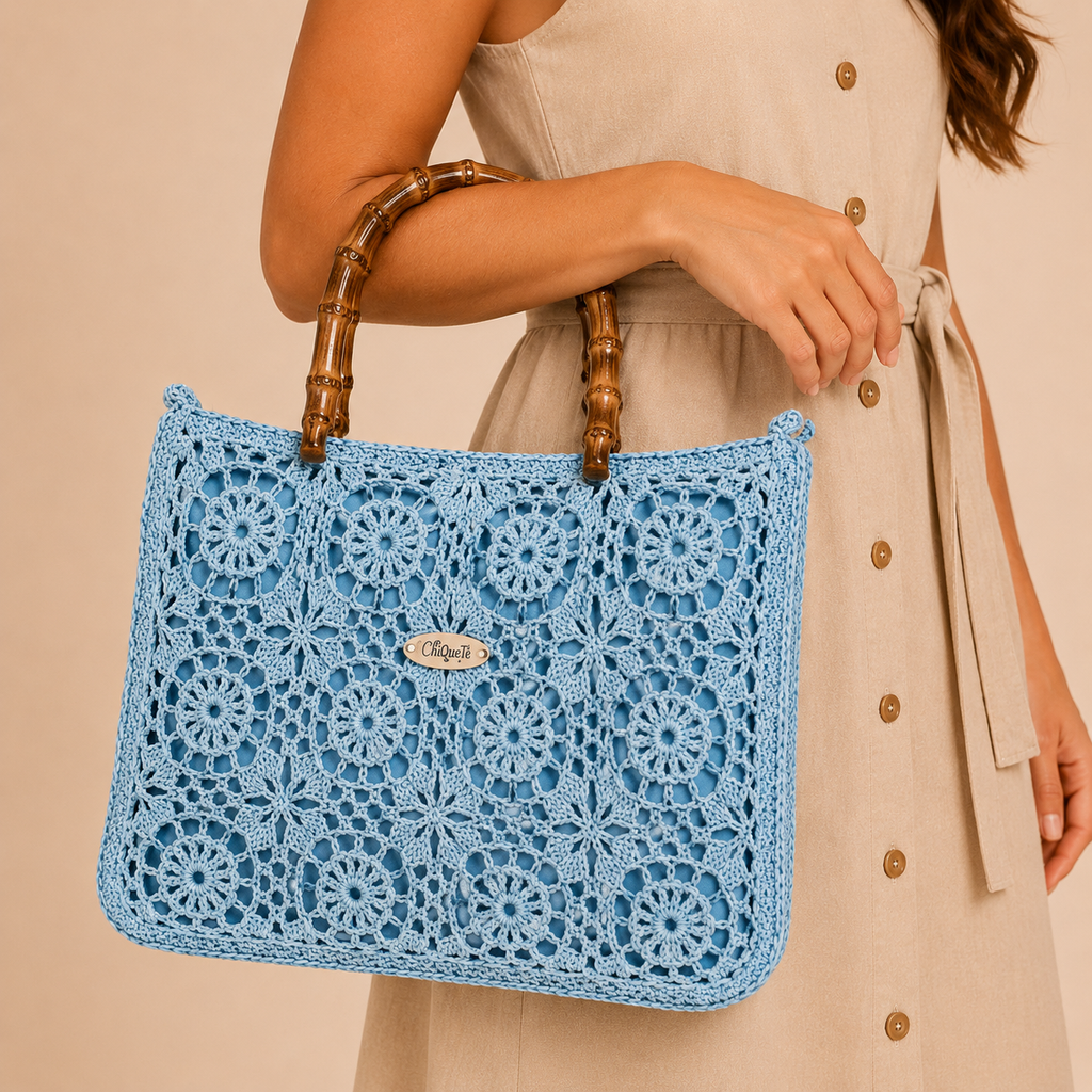 Crochet Bag with Bamboo Handles Chiquetê