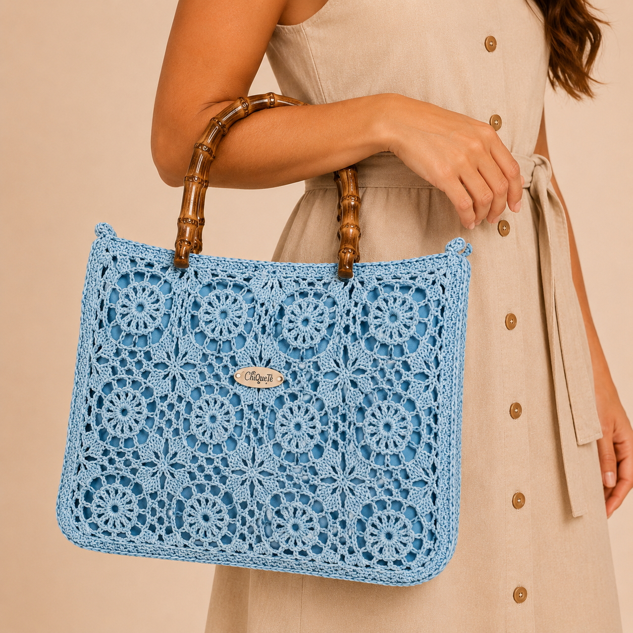 Crochet Bag with Bamboo Handles Chiquetê